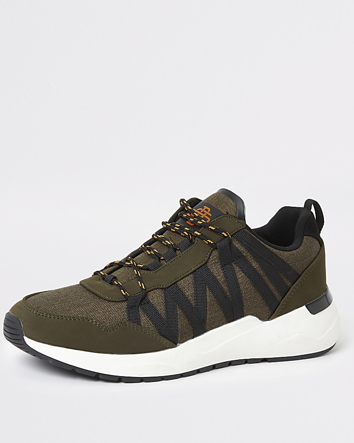 Dark green lace-up runner trainers