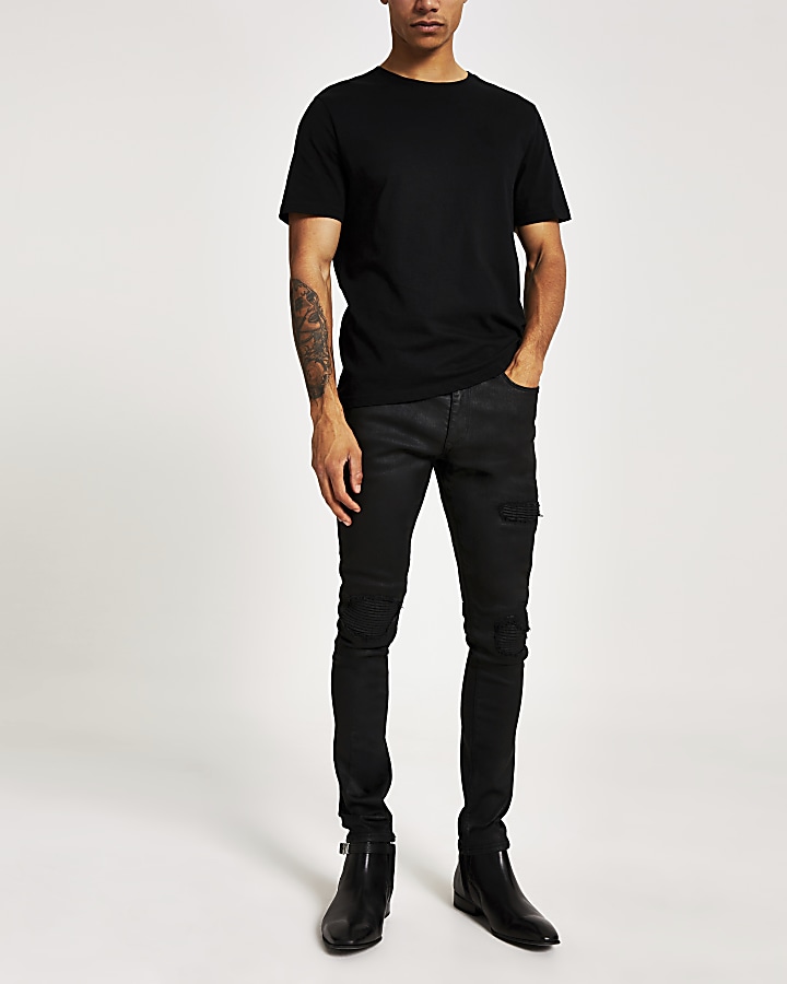 Black Danny super skinny coated biker jeans
