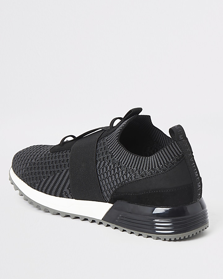 Black textured knit runner trainers