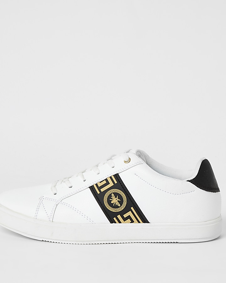White wasp tape lace-up trainers