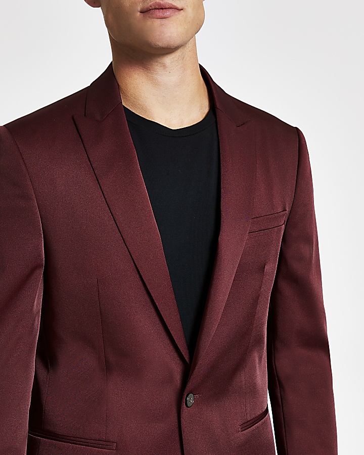Red skinny fit suit jacket