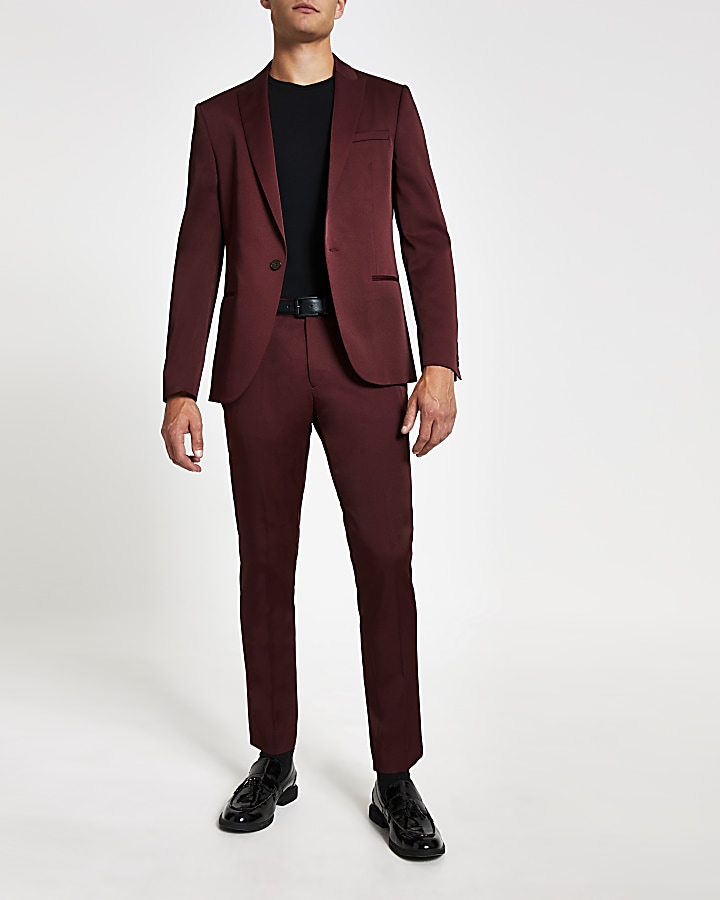 Red skinny fit suit jacket