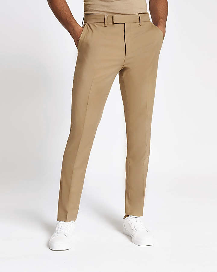 Camel stretch skinny suit trousers