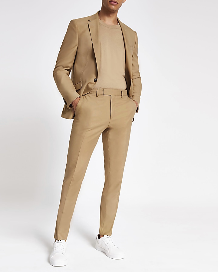 Camel stretch skinny suit trousers