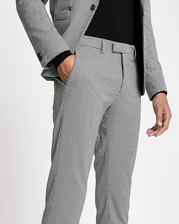 Black mono print skinny suit trousers