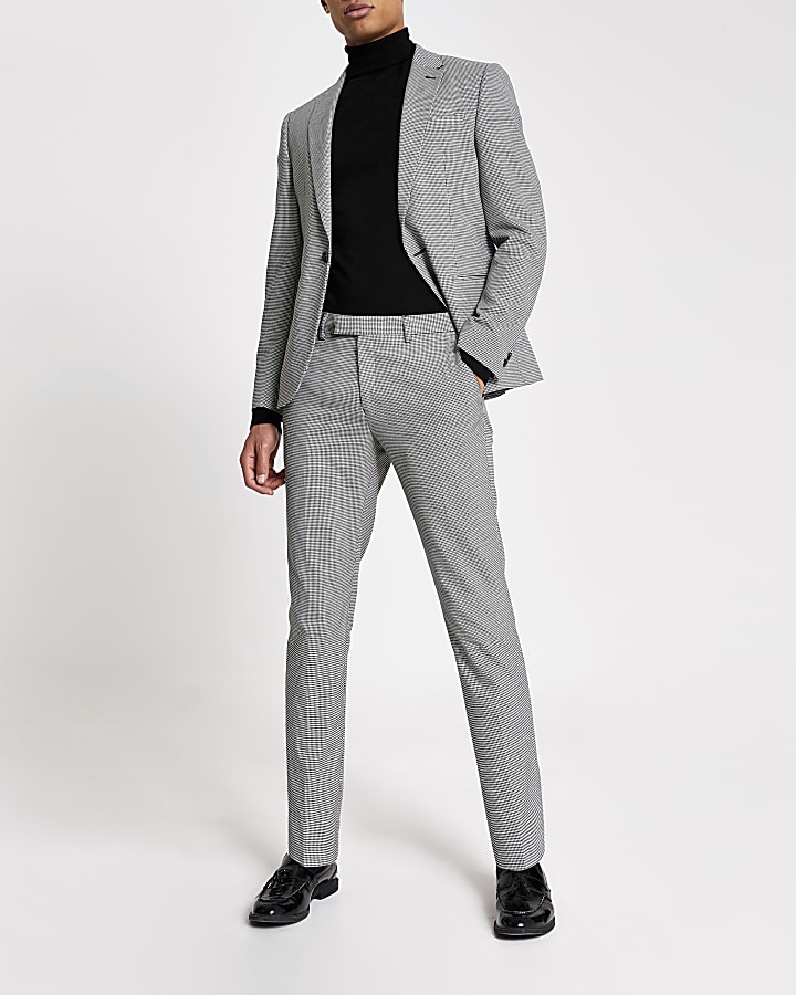 Black mono print skinny suit trousers