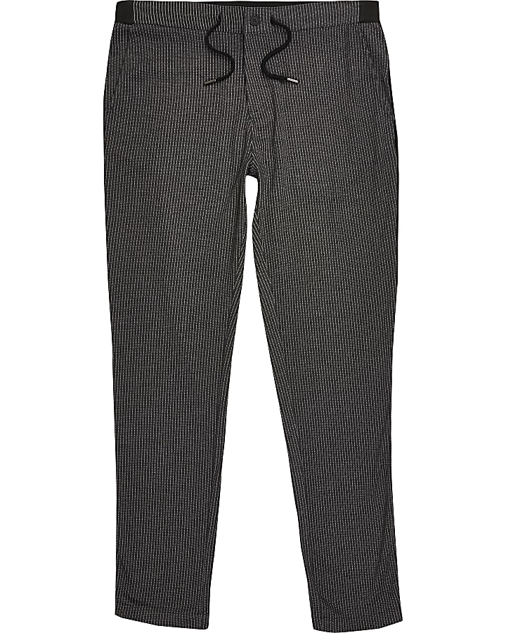 Grey stripe drawstring skinny trousers