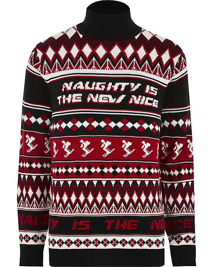 Red roll neck printed Christmas jumper