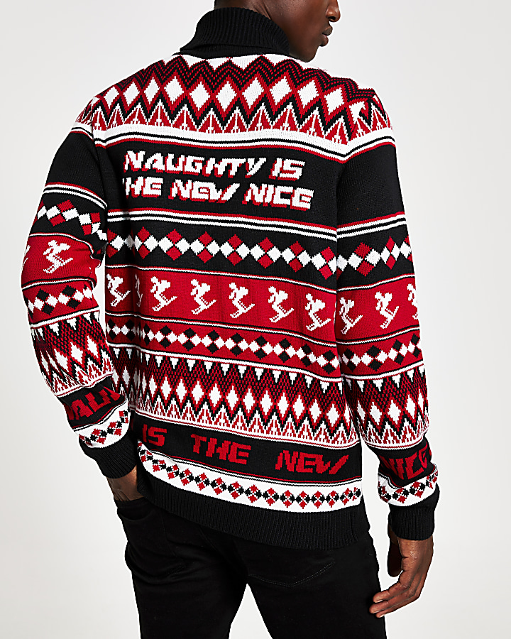 Red roll neck printed Christmas jumper