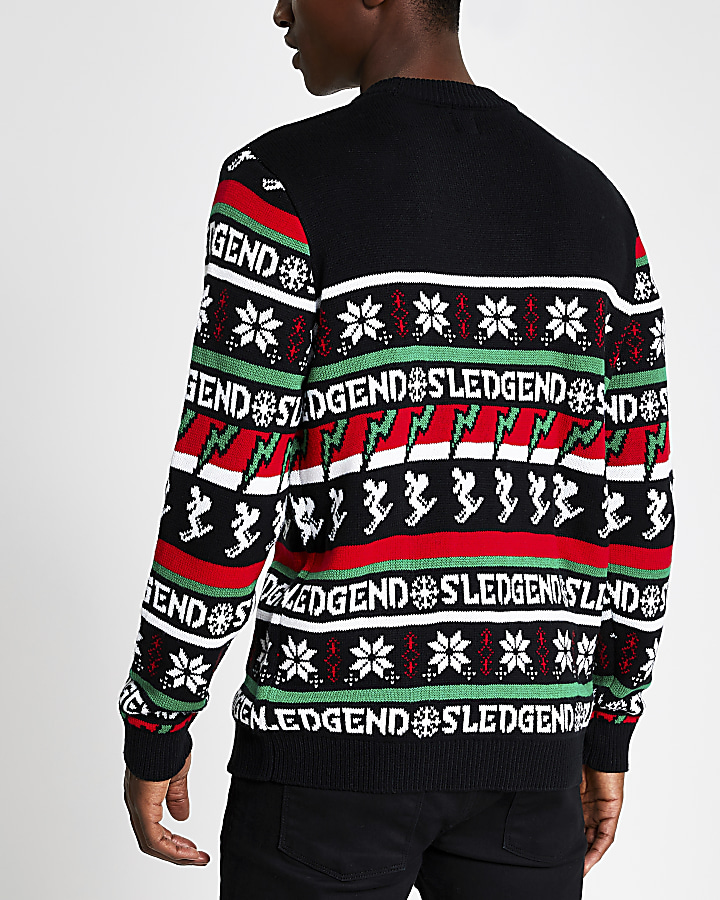 Black 'Sledgend' knitted Christmas jumper