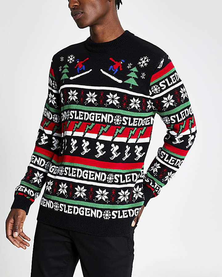 Black 'Sledgend' knitted Christmas jumper