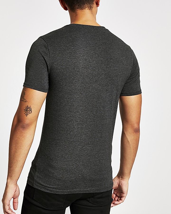 Dark grey muscle fit short sleeve T-shirt