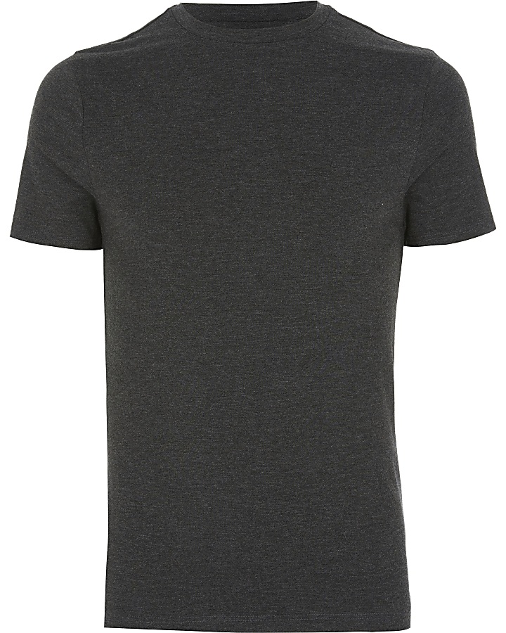 Dark grey muscle fit short sleeve T-shirt