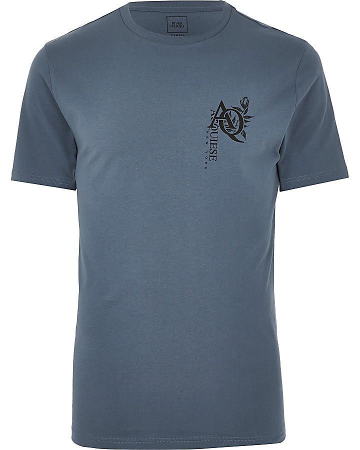 Blue 'AQ' printed short sleeve T-shirt