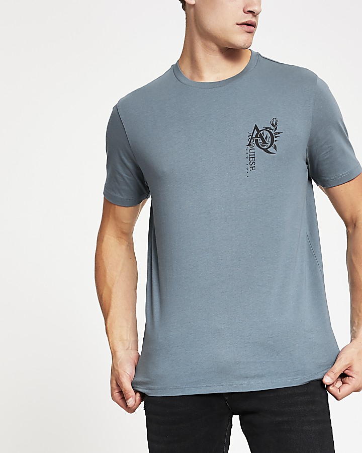 Blue 'AQ' printed short sleeve T-shirt