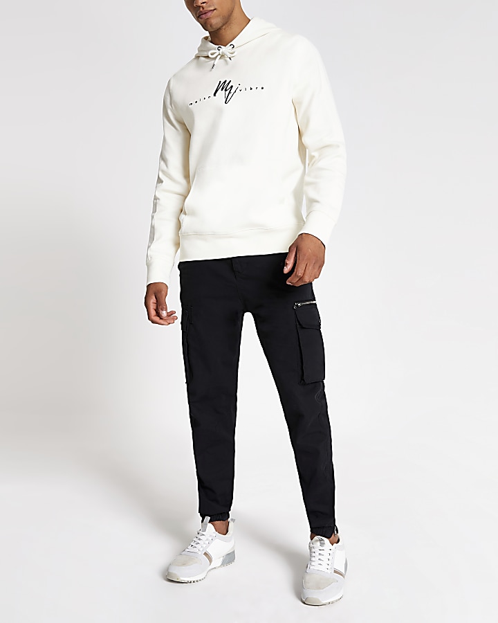 Maison Riviera white twill slim fit hoodie