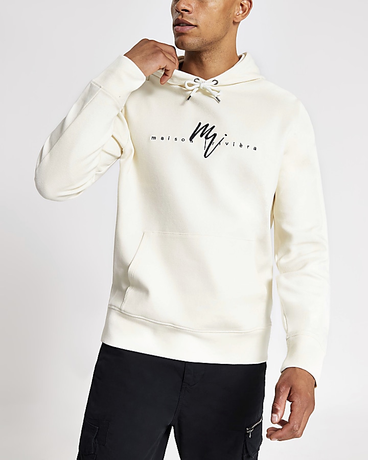 Maison Riviera white twill slim fit hoodie