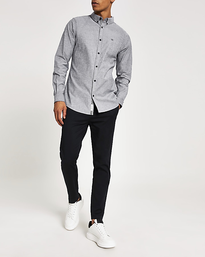 Grey long sleeve regular fit Oxford shirt