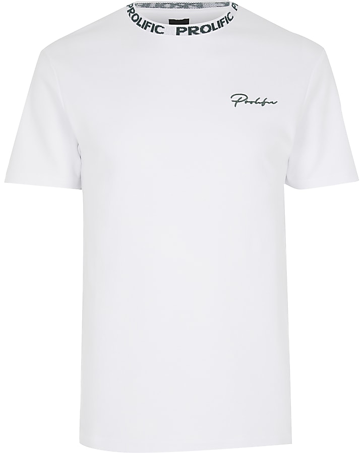 White Prolific chest print slim fit T-shirt