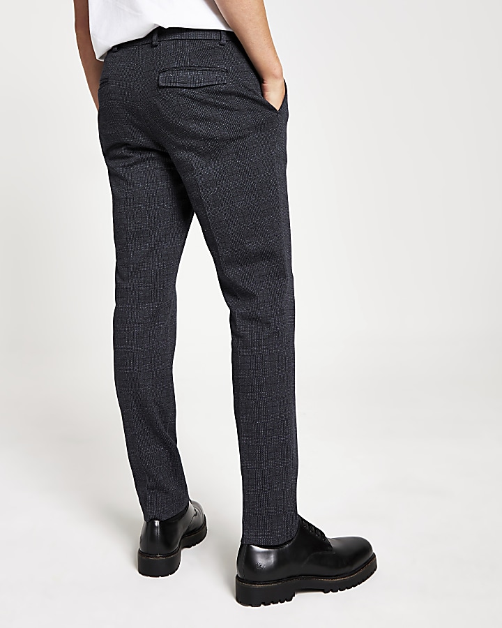 Navy check skinny fit trousers