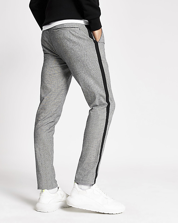 Grey striped skinny tape side trousers