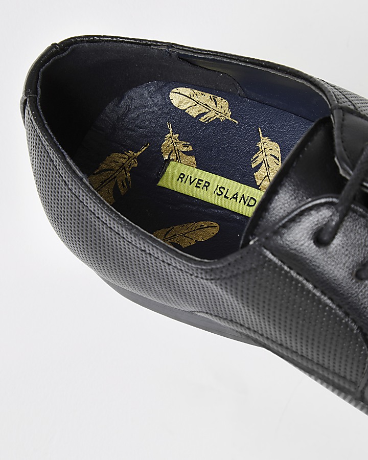 Black embossed lace-up derby shoes