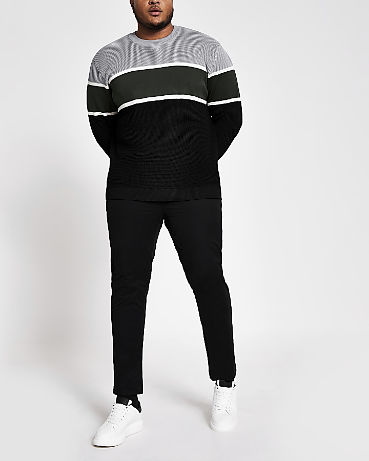 Big and Tall grey slim colour block jumper