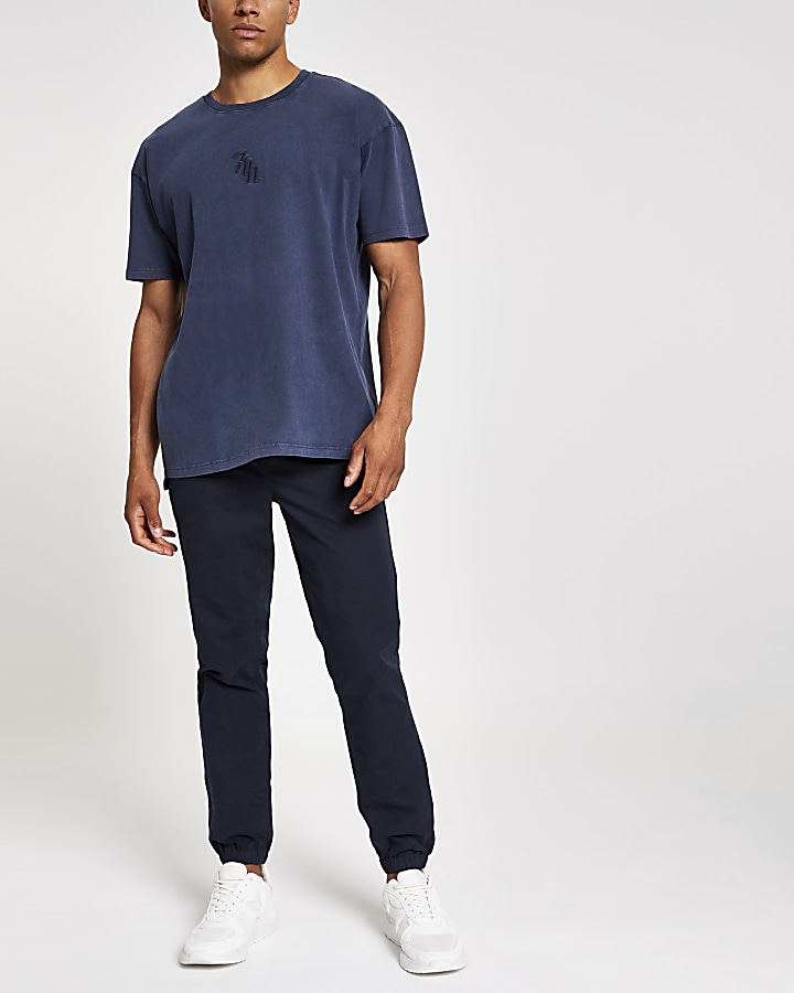Navy wash Svnth embroidered oversized T-shirt
