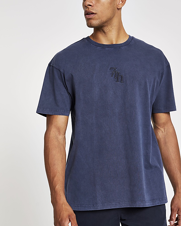 Navy wash Svnth embroidered oversized T-shirt