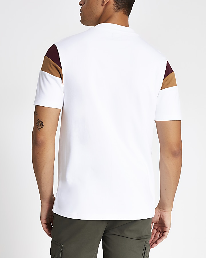 White colour block slim fit T-shirt