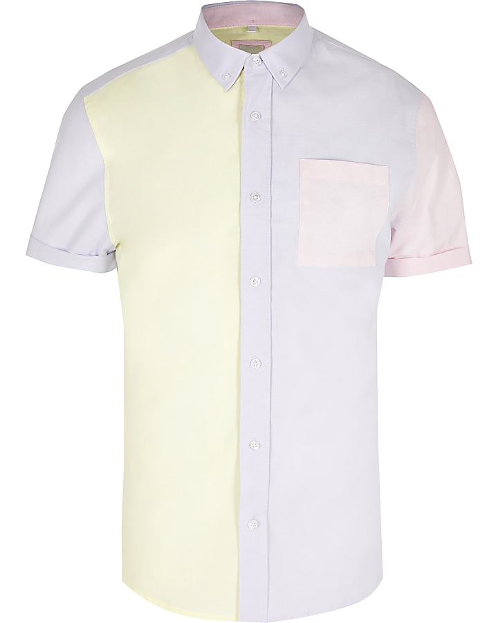 Yellow pastel block short sleeve shirt