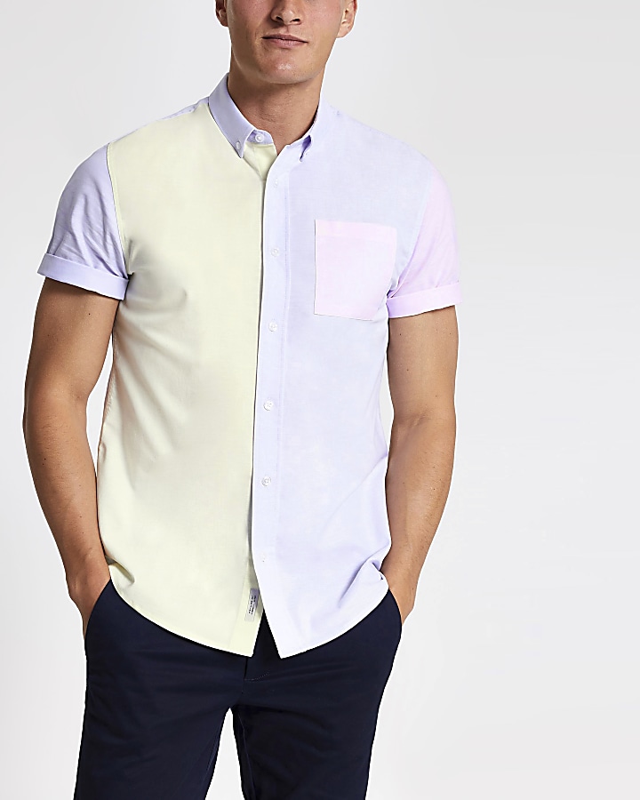 Yellow pastel block short sleeve shirt