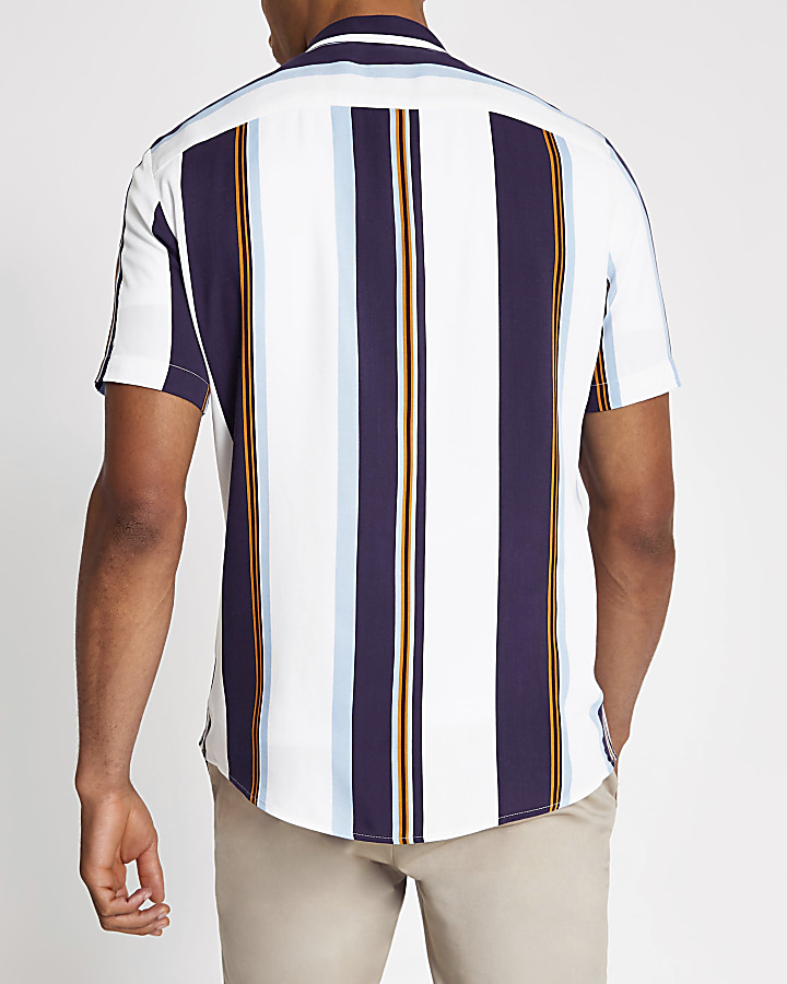White stripe slim fit short sleeve shirt
