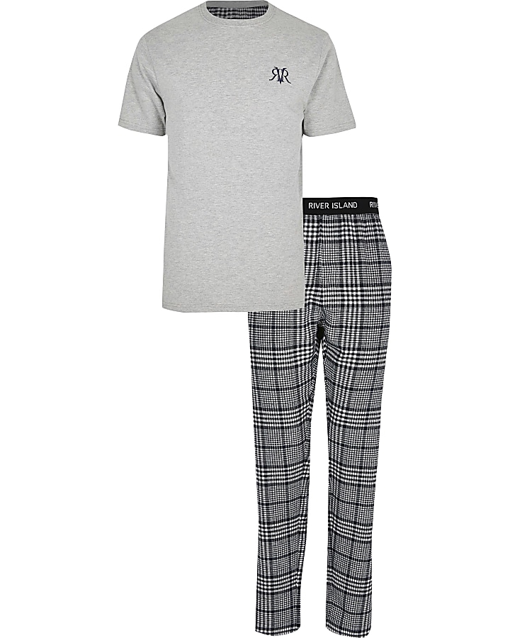 Grey check short sleeve loungewear set