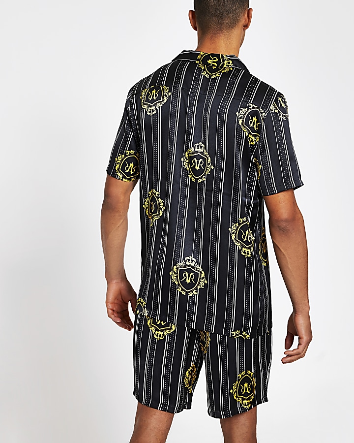 Black RVR print satin short family pyjama set