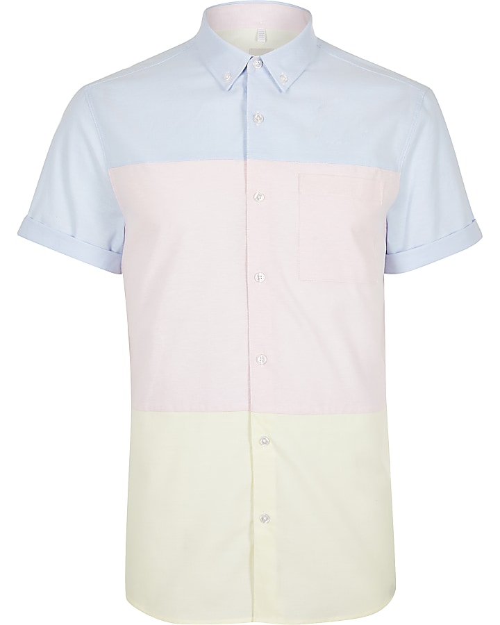 Pink short sleeve pastel blocked shirt
