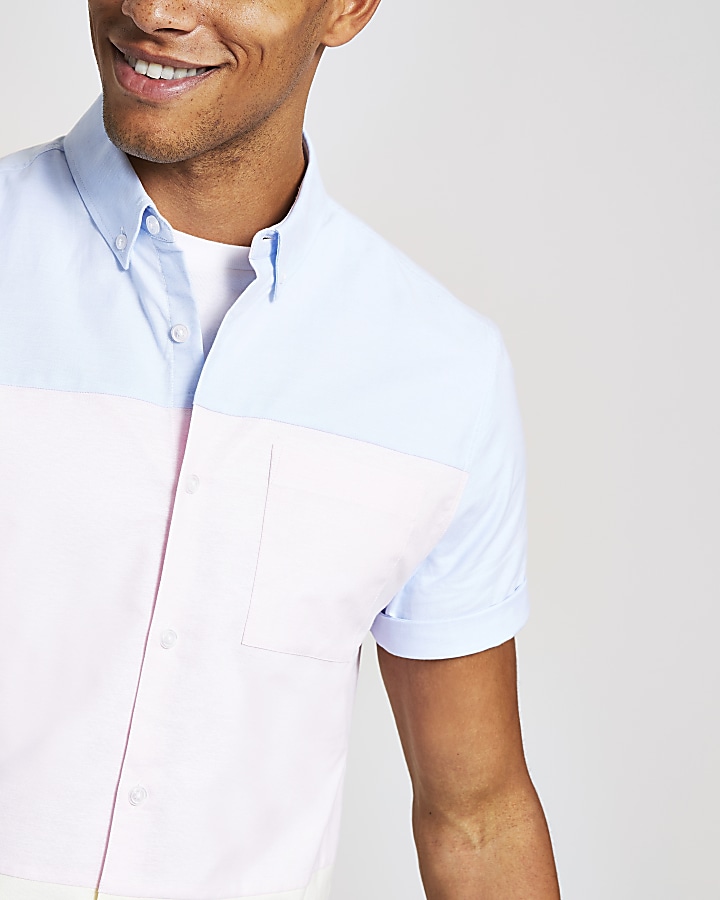 Pink short sleeve pastel blocked shirt