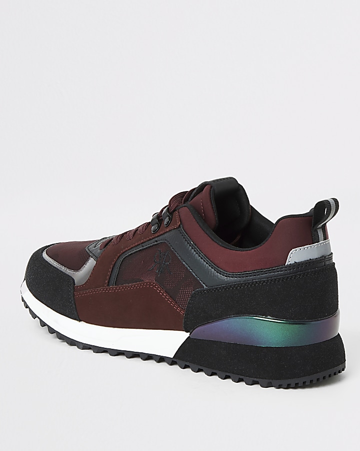Dark red RVR camo lace-up runner trainers