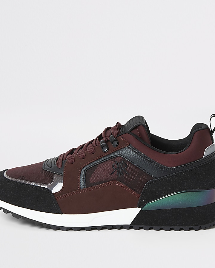Dark red RVR camo lace-up runner trainers