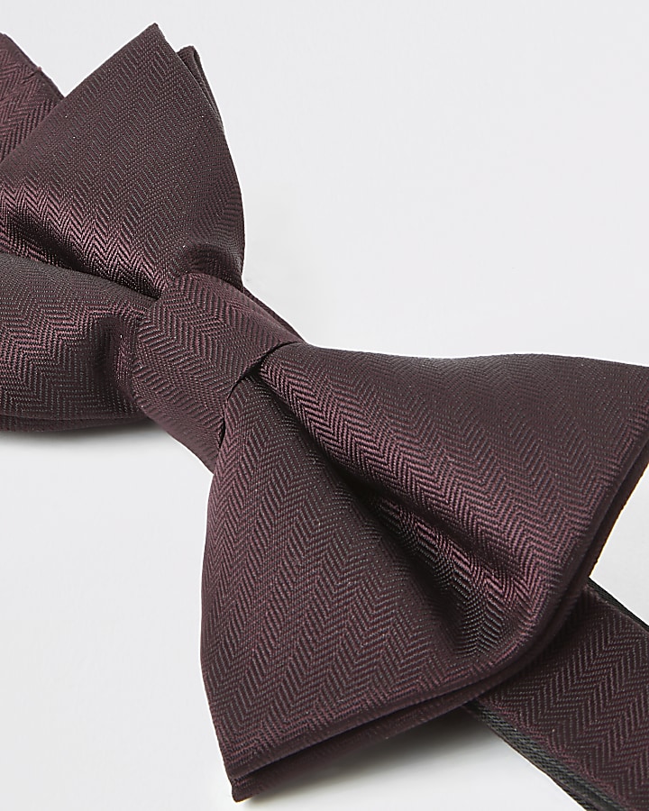 Burgundy herringbone bow tie