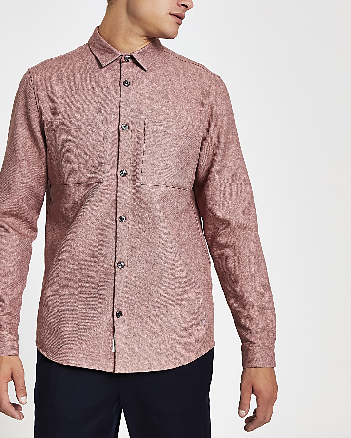 Light pink textured regular fit shirt