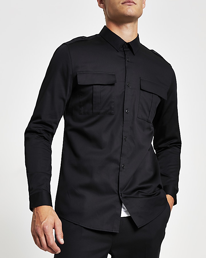 Black regular fit utility shirt