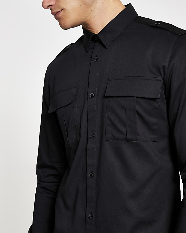 Black regular fit utility shirt