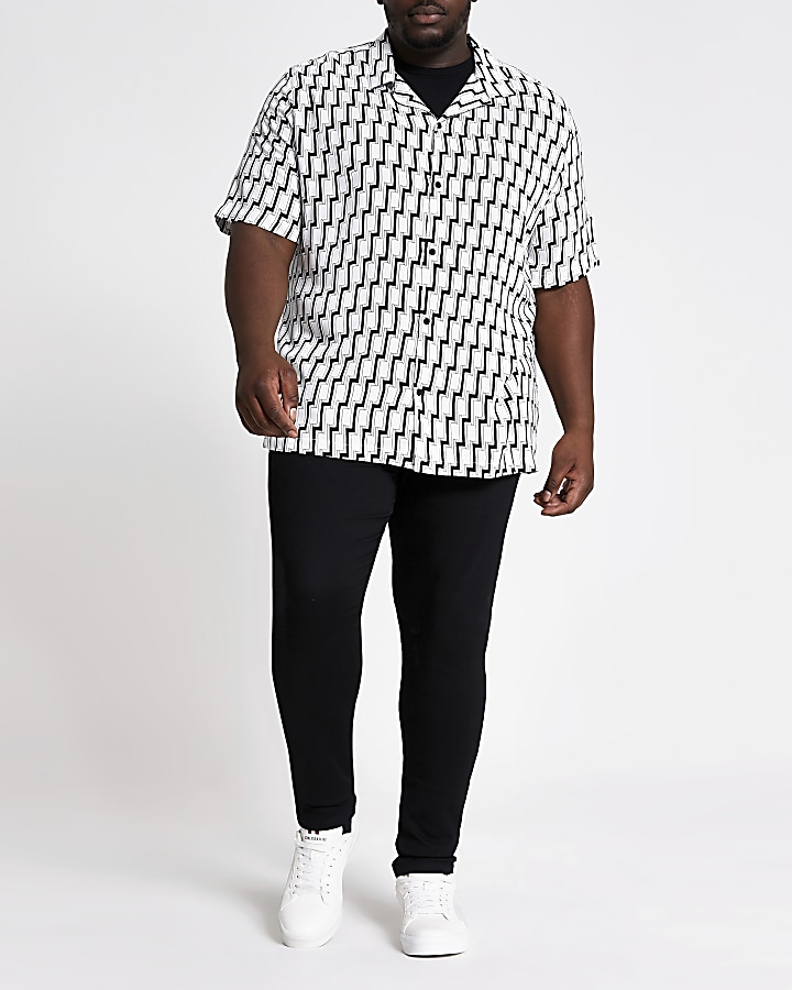 Big and Tall black geo print slim fit shirt