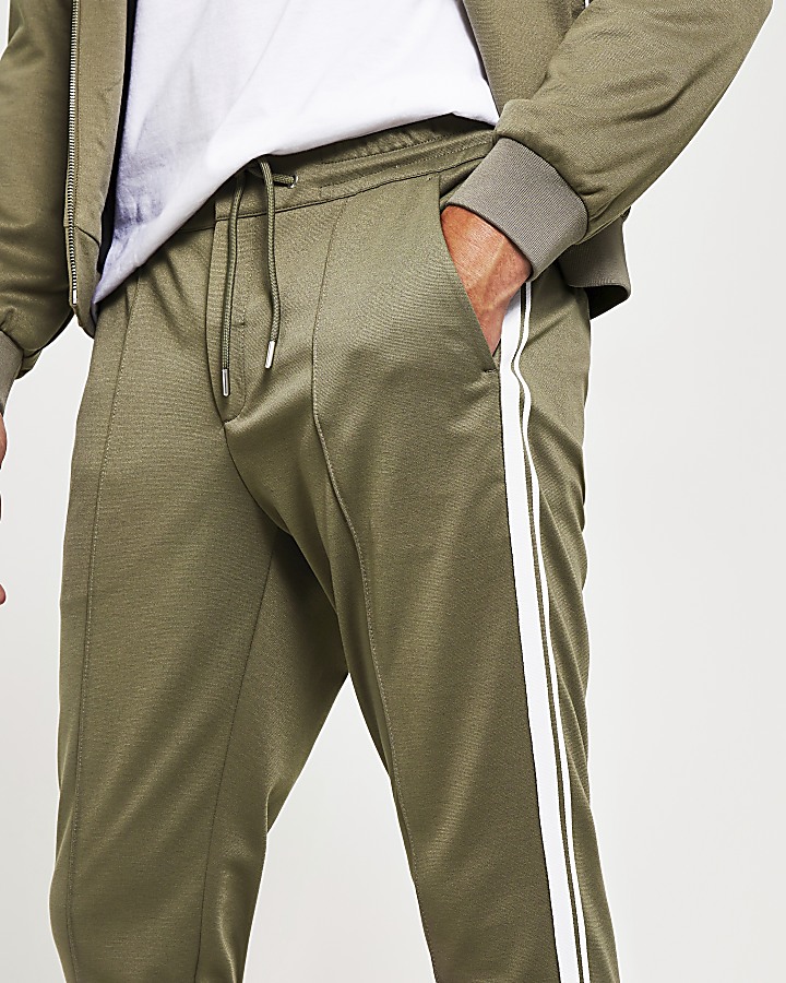 Khaki skinny fit tape jogger trousers