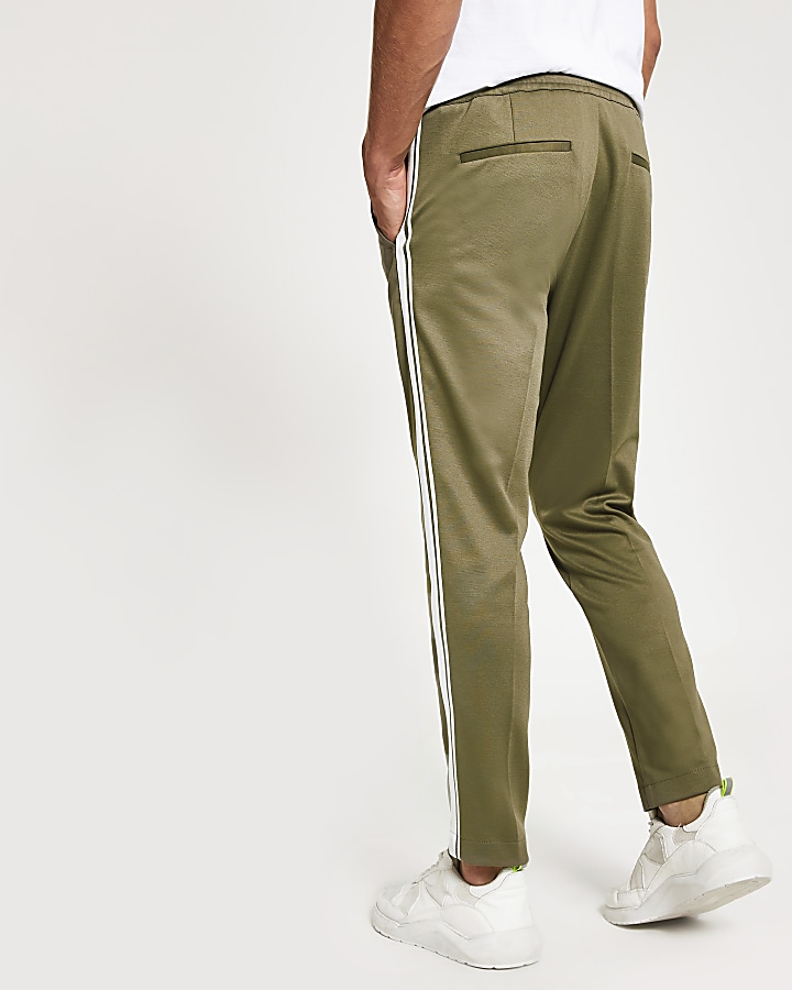 Khaki skinny fit tape jogger trousers