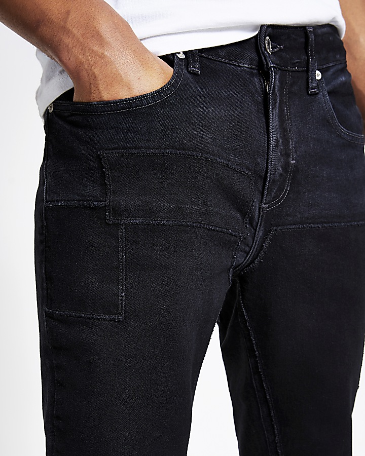 Black patchwork Dylan slim stretch jeans