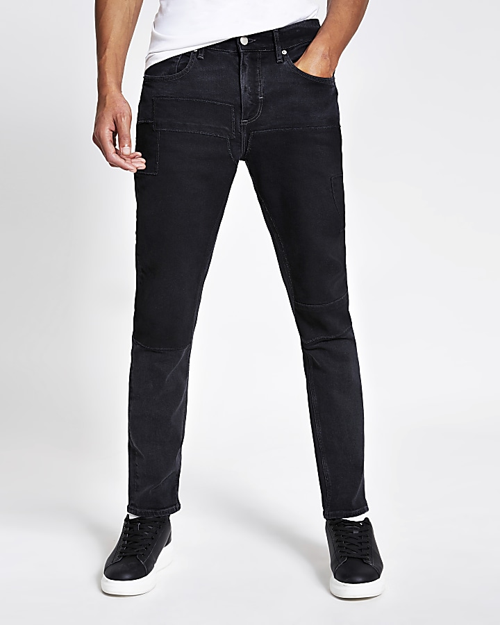 Black patchwork Dylan slim stretch jeans