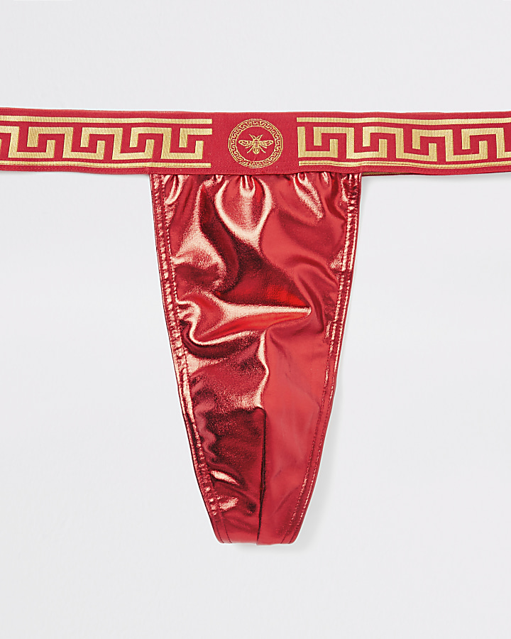 Red metallic thong