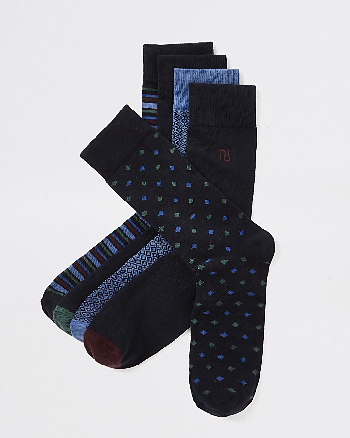 Blue mixed print socks 5 pack